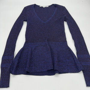 Veronica Beard Esmeralda Purple Metallic V-Neck Peplum Sweater XSmall
